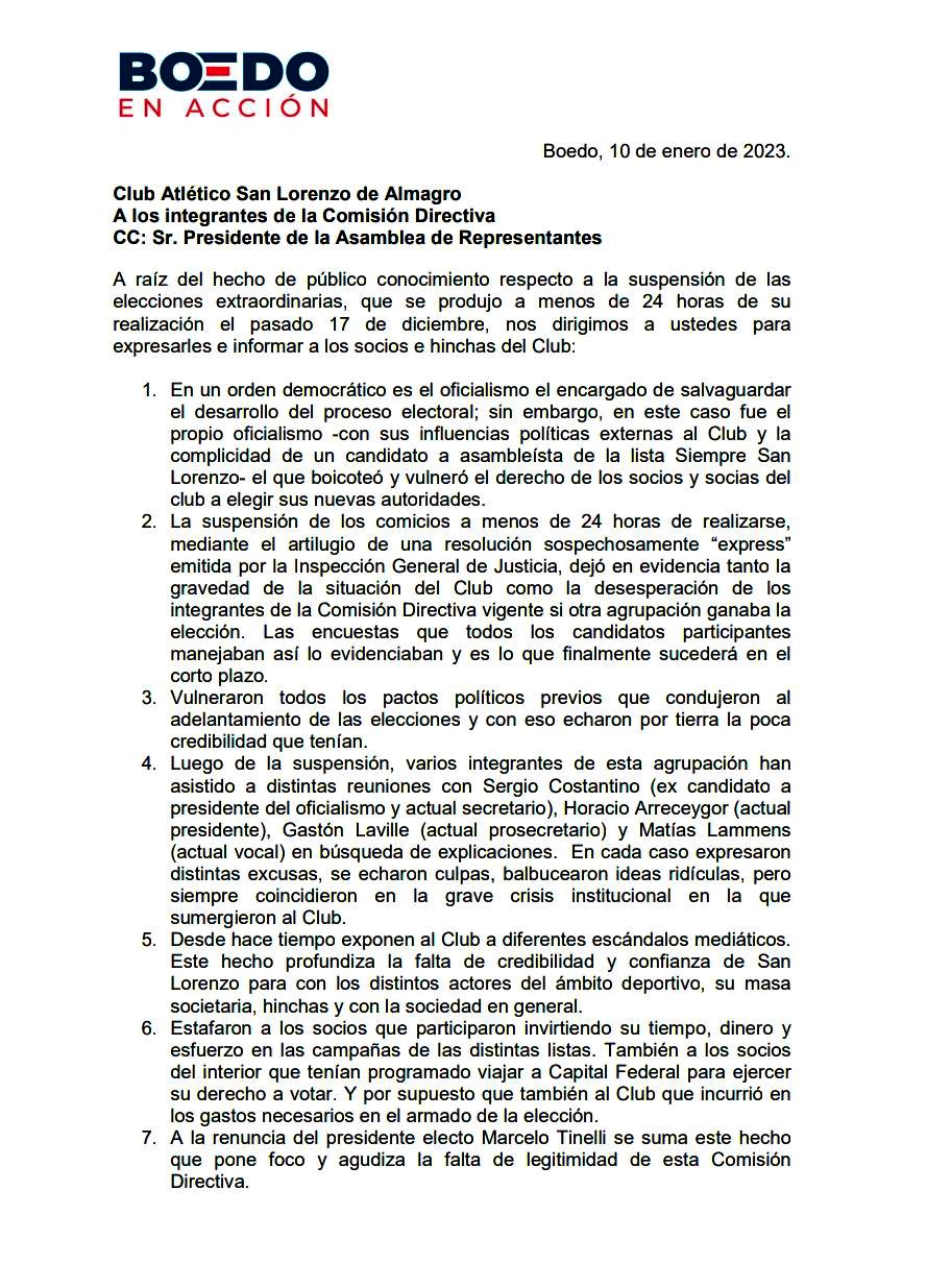 Escrito presentado por Marcelo Moretti