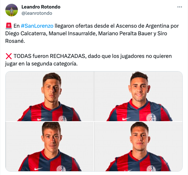 Los futbolistas que habrían rechazado salir de San Lorenzo para jugar en el ascenso.