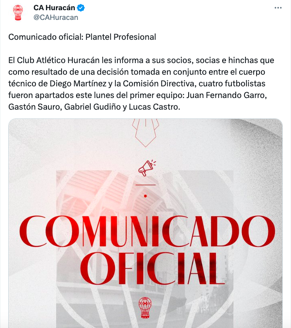 Huracán y su comunicado