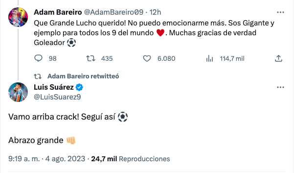 Los mensajes entre Adam Bareiro y Luis Suárez