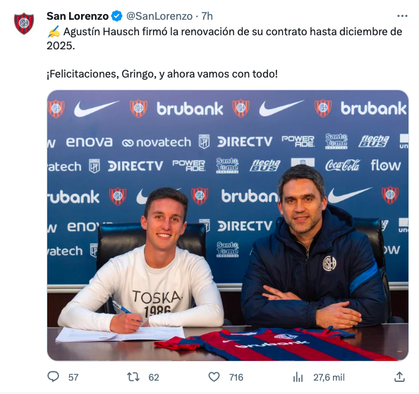 Agustín Hausch renovó con San Lorenzo