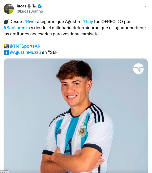 La información de Lucas Gianno y Agustín Muzzu sobre Agustín Giay