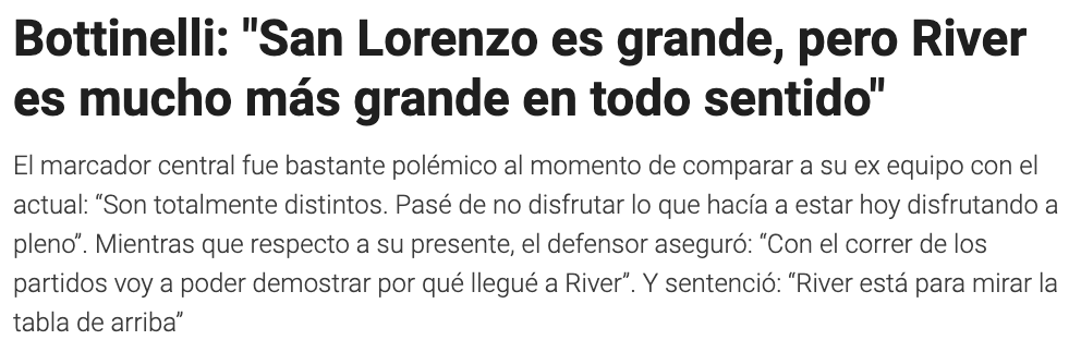 Bottinelli en su momento cuando pasó de San Lorenzo a River