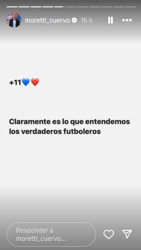 El posteo de Moretti en Instagram sobre el historial con Boca