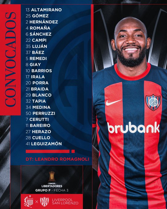 Los convocados por Leandro Atilio Romagnoli para enfrentar a Liverpool en el Estadio Centenario.