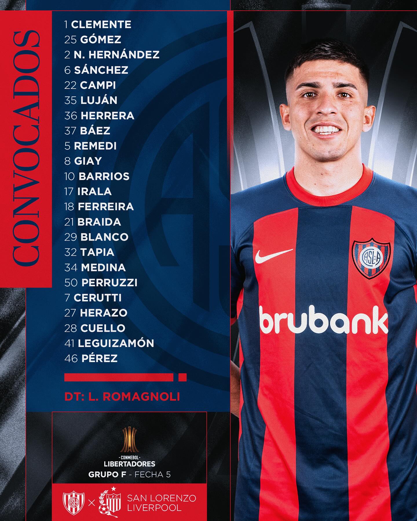 A disposición para el partido de hoy.